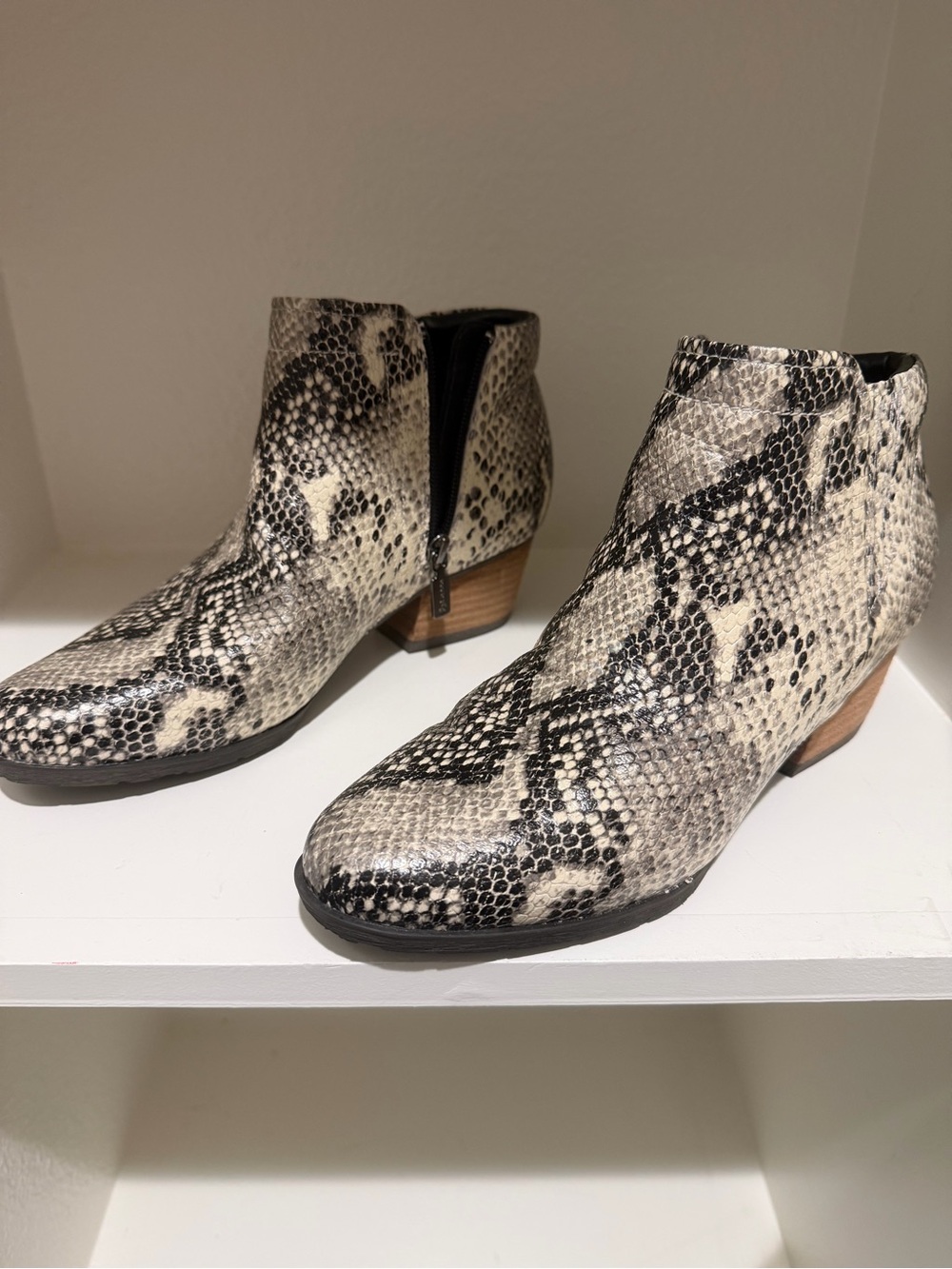 Blondo Snake-Print Ankle Booties in Black and Cream